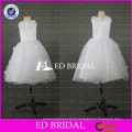 ED Bridal Lovely Floral Crew Neck Satin Top Ball Gown Comprimento do chá White Organza Flower Girl Dress 2017